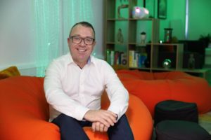 Robert Rackley MSc MIACP, neurodivergent psychotherapist, in his autism-friendly therapy room in Limerick, offering ADHD therapy in Ireland and online internationally.